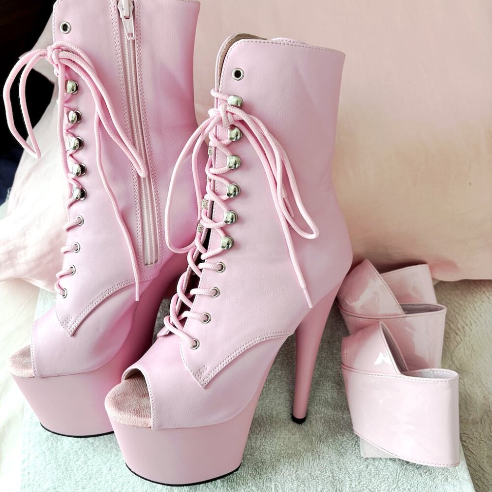 Pleaser - Adore 1021 Pink Heels with matching Heel Protectors
